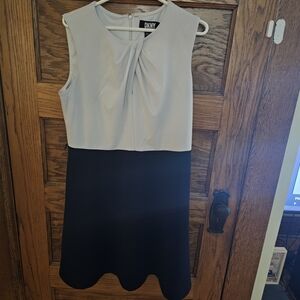 DKNY Two-Tone Black and Cream Midi Dress